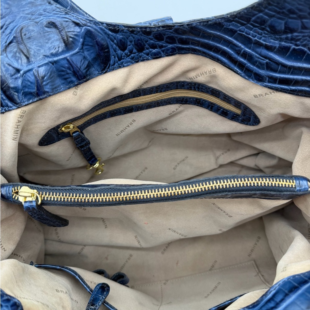 VTG Brahmin Melbourne Celia Crocs Embossed Leather Shoulder Bag Satchel Blue - Picture 13 of 14